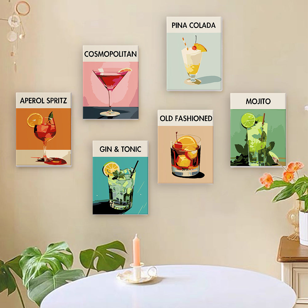 Mini Serie Paint by numbers 6"x8" (6 pieces) - Modern Bar Mixology Art Series 1
