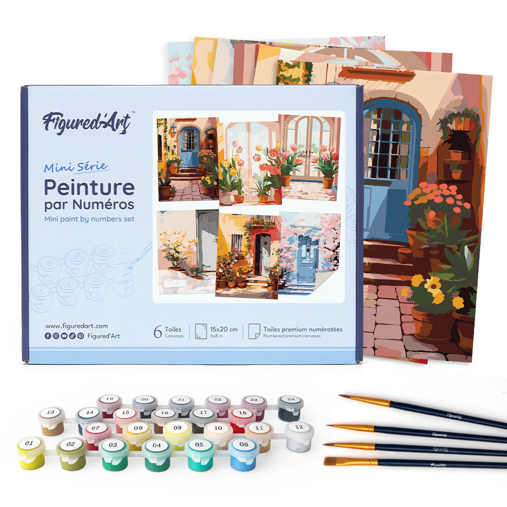 Mini Serie Paint by numbers 6"x8" (6 pieces) - European Architecture and Flowers FiguredArt