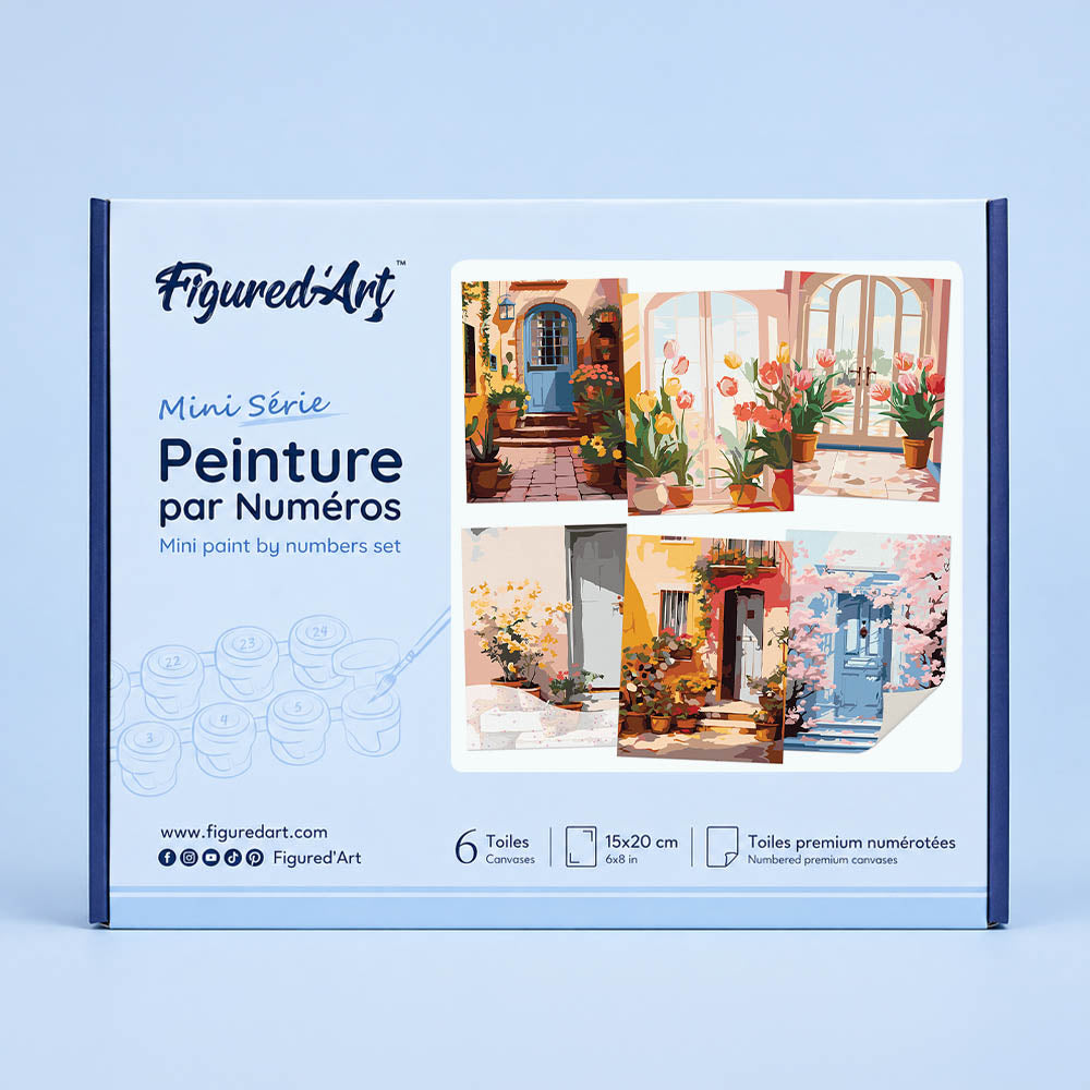 Mini Serie Paint by numbers 6"x8" (6 pieces) - European Architecture and Flowers