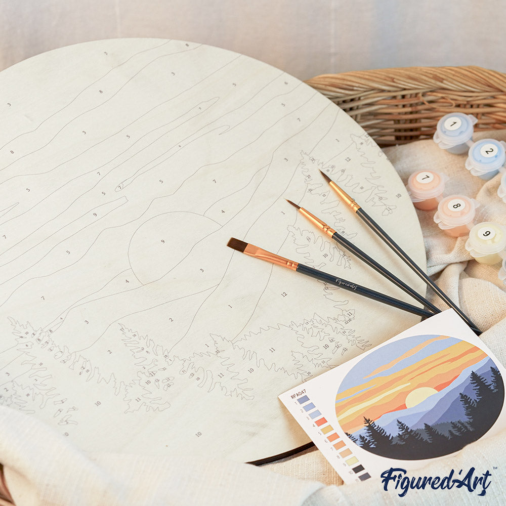 Paint by numbers on Wood Slice - Pine Forest