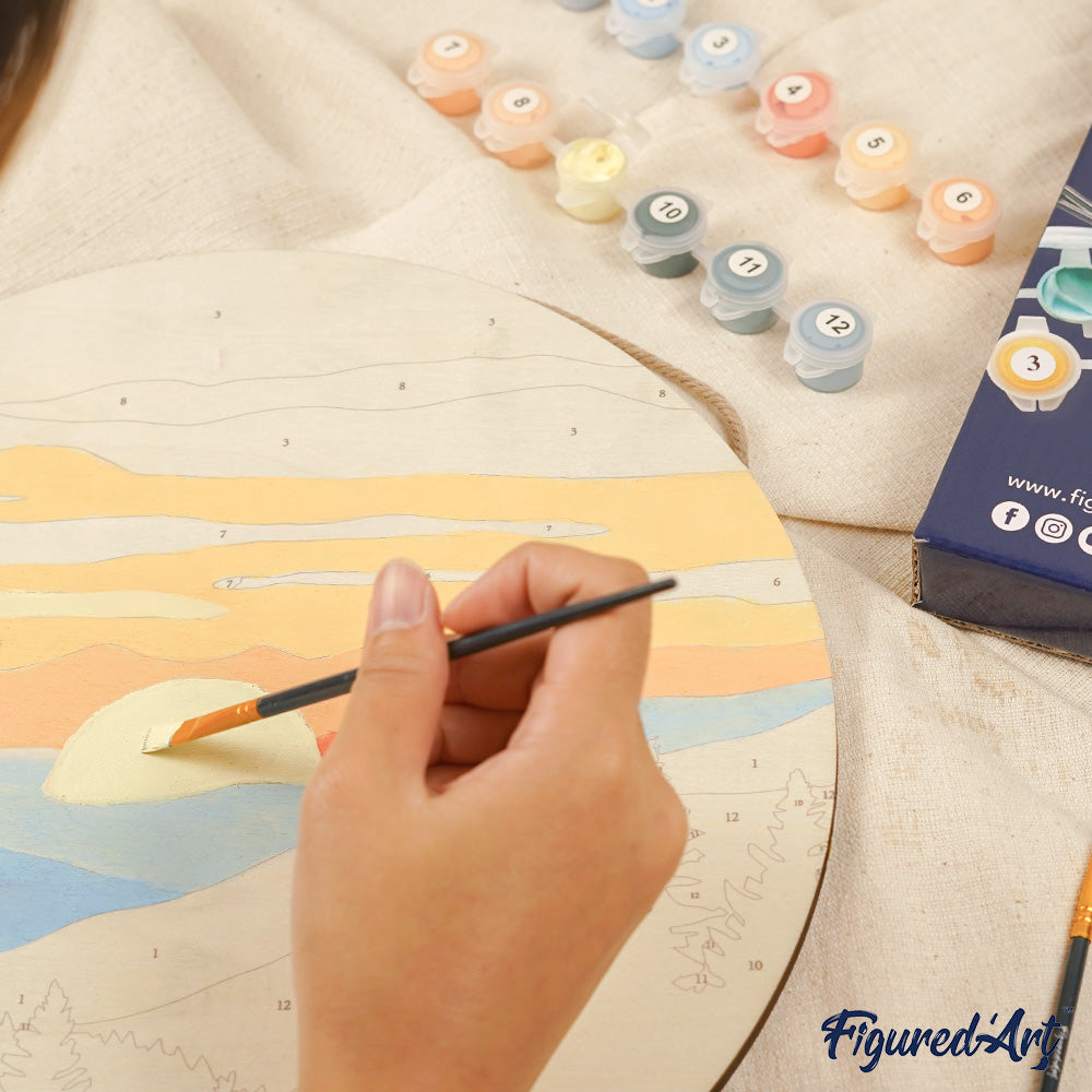 Paint by numbers on Wood Slice - Cherry Blossom