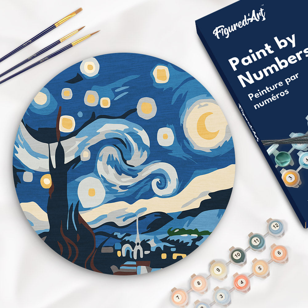 Paint by numbers on Wood Slice - Starry Night Figured'Art USA