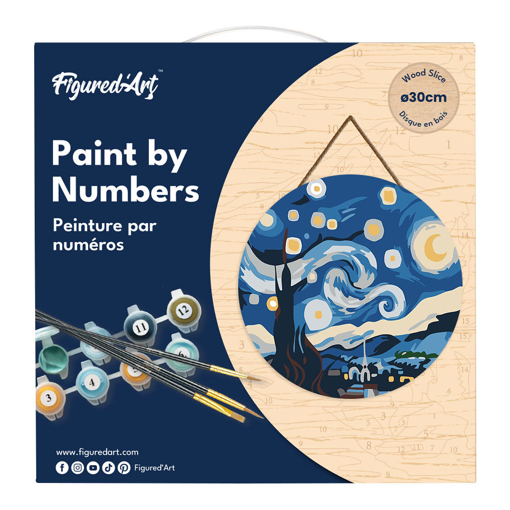 Paint by numbers on Wood Slice - Starry Night