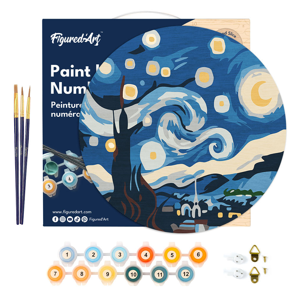 Paint by numbers on Wood Slice - Starry Night