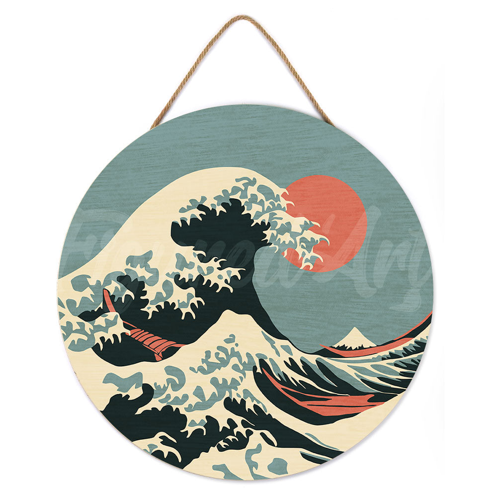 Paint by numbers on Wood Slice - The Great Wave