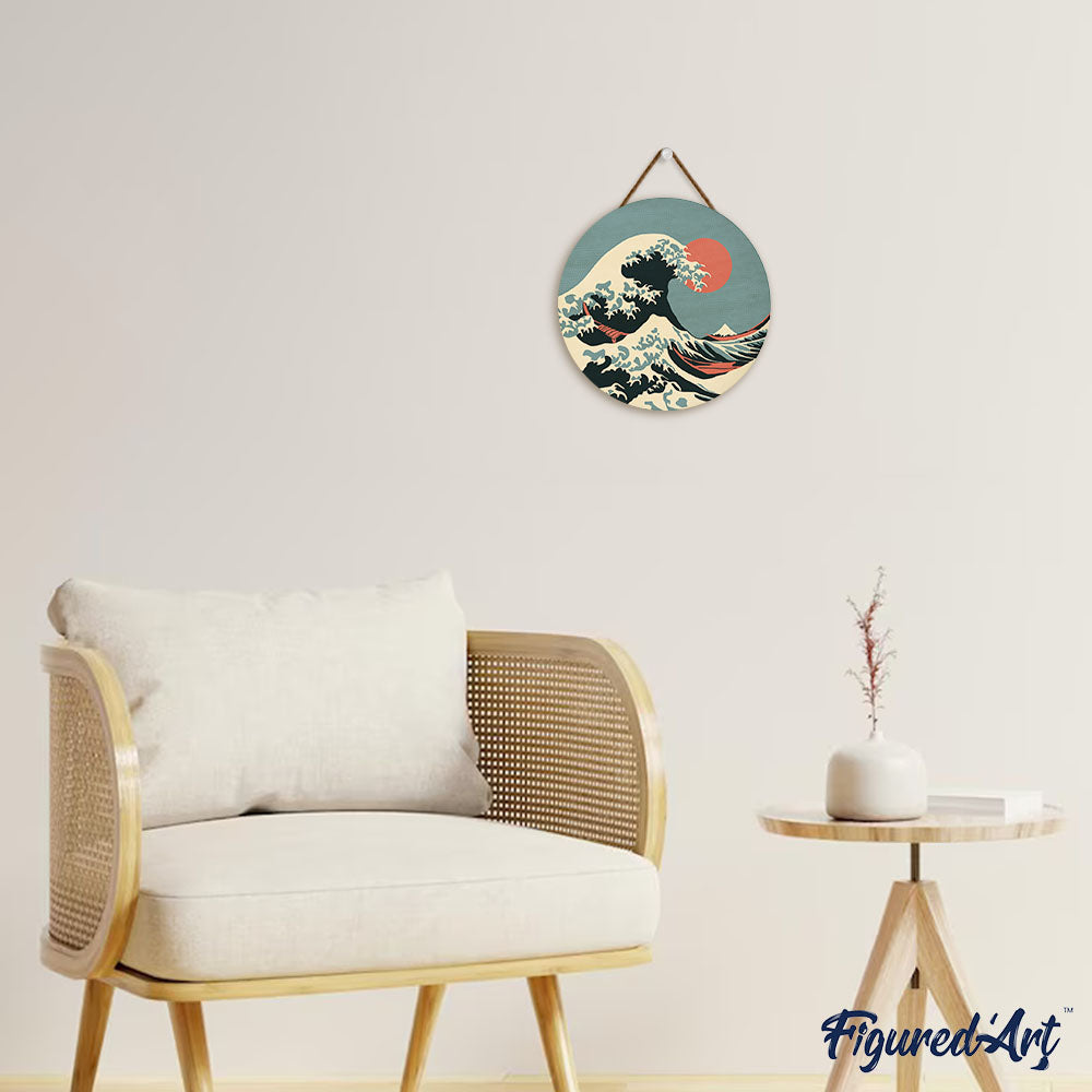 Paint by numbers on Wood Slice - The Great Wave