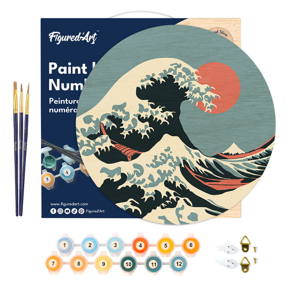 Paint by numbers on Wood Slice - The Great Wave