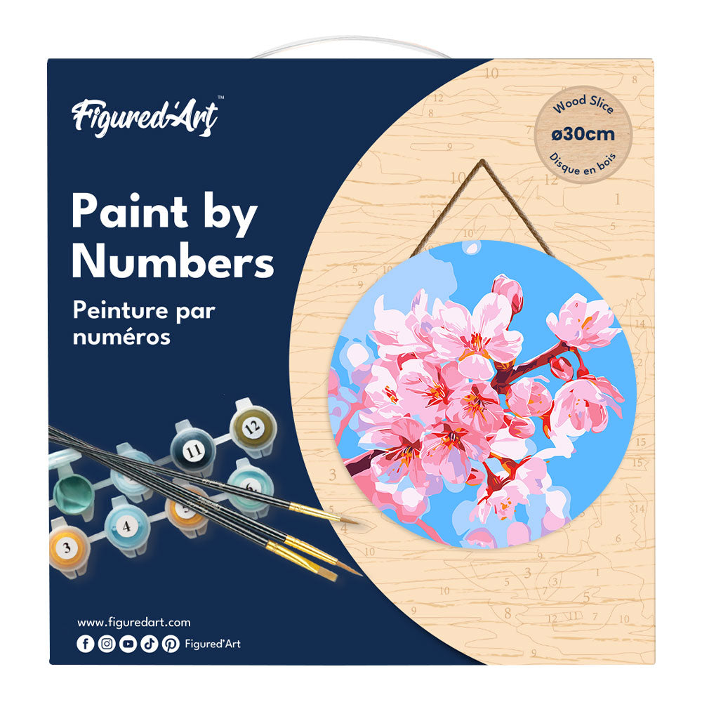 Paint by numbers on Wood Slice - Cherry Blossom
