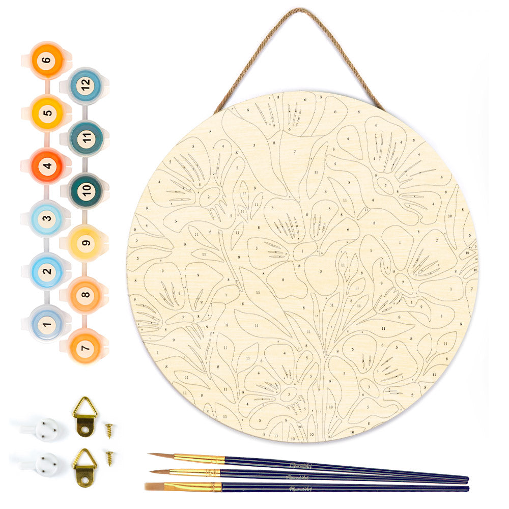Paint by numbers on Wood Slice - Colorful Floral Pattern