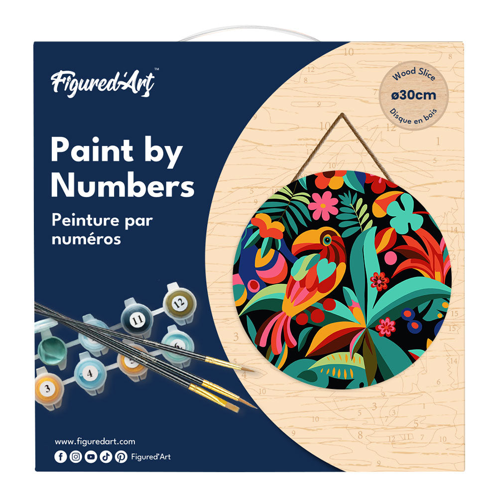 Paint by numbers on Wood Slice - Abstract Toucan