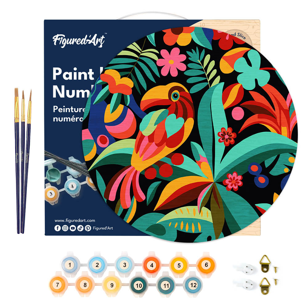Paint by numbers on Wood Slice - Abstract Toucan