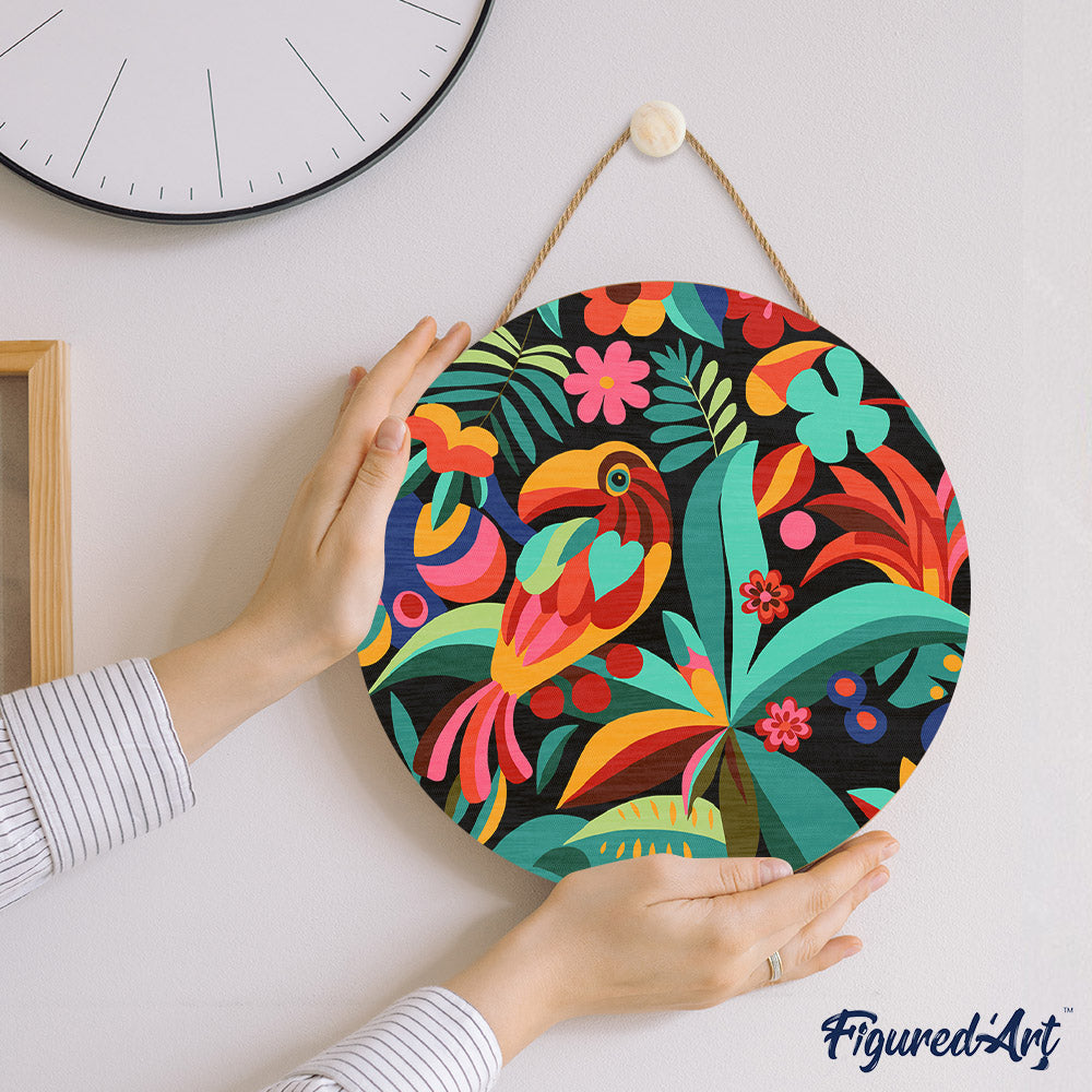 Paint by numbers on Wood Slice - Abstract Toucan