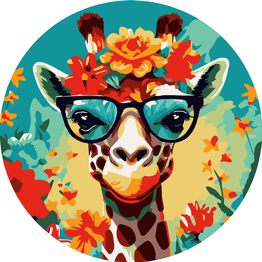 Paint by numbers on Wood Slice - Fantasy Giraffe and Flowers