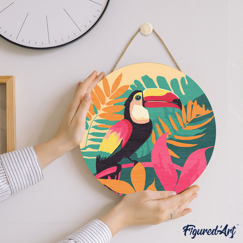 Paint by numbers on Wood Slice - Tropical Toucan