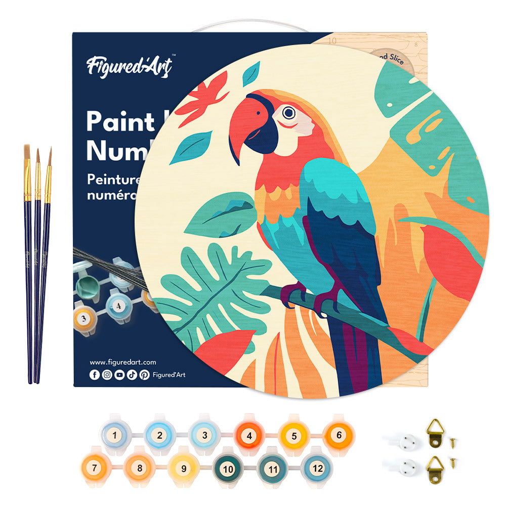 Paint by numbers on Wood Slice - Tropical Parrot