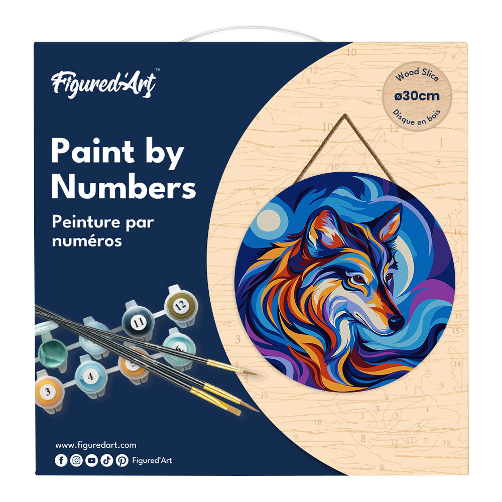 Paint by numbers on Wood Slice - Wolf