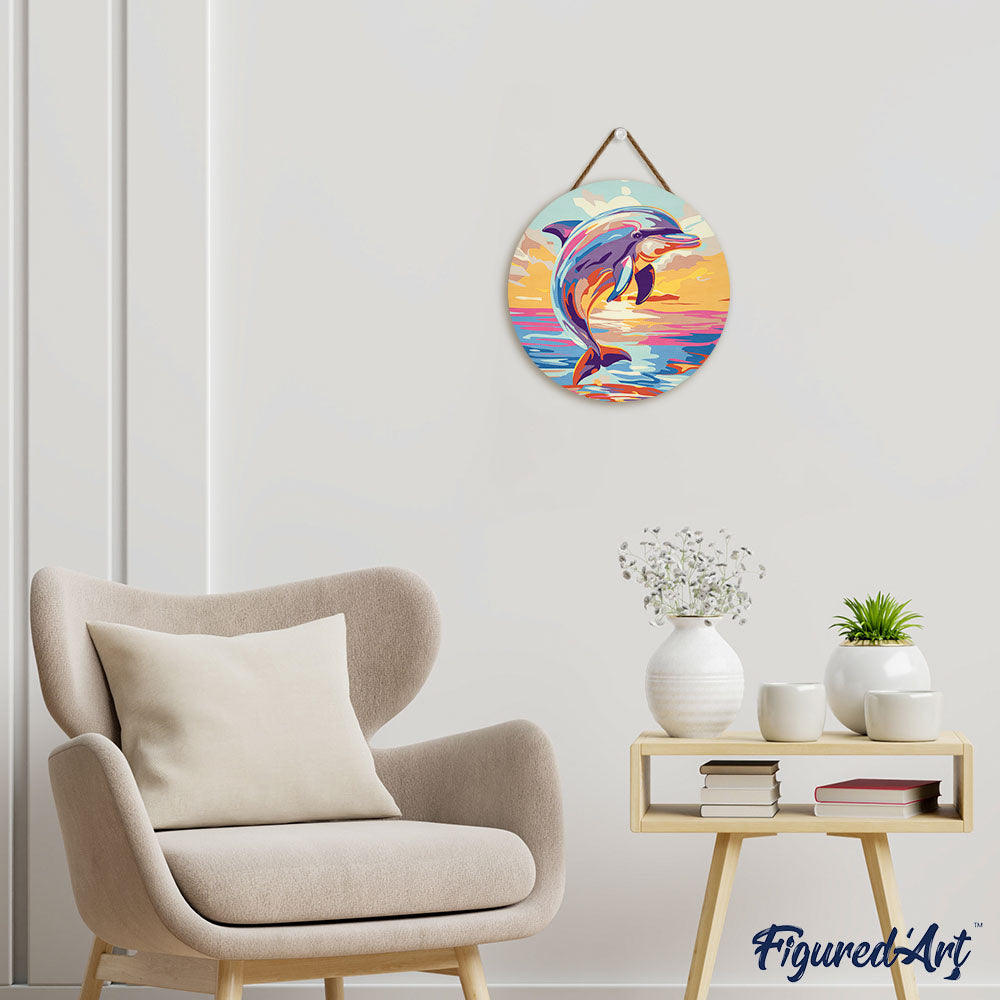 Paint by numbers on Wood Slice - Dolphin