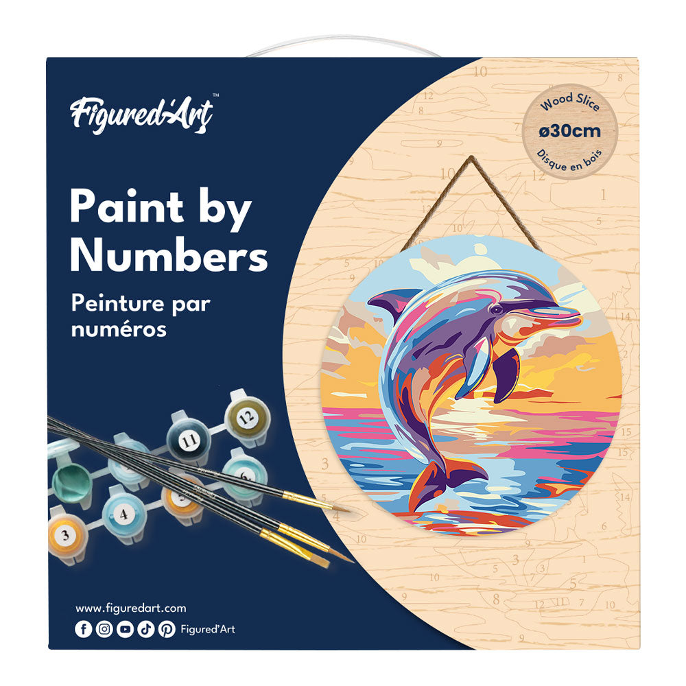 Paint by numbers on Wood Slice - Dolphin