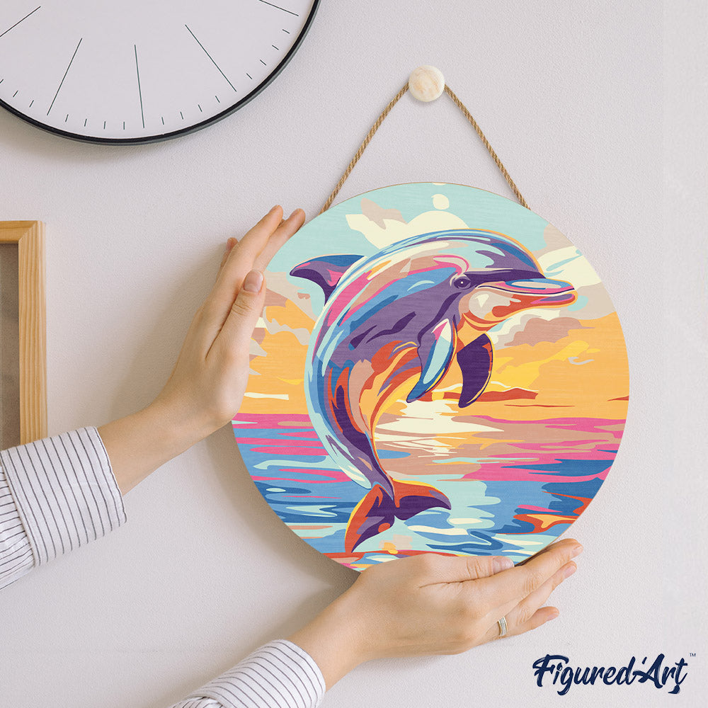 Paint by numbers on Wood Slice - Dolphin