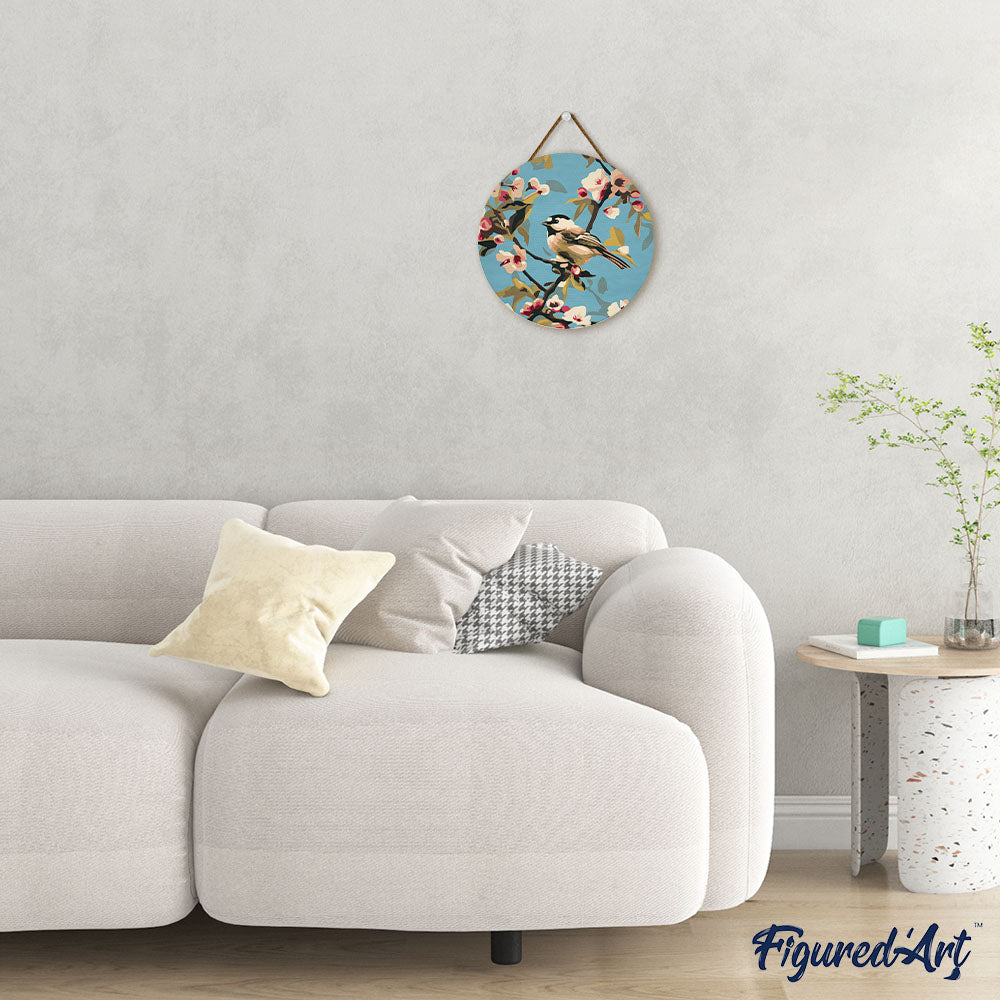 Paint by numbers on Wood Slice - Bird on Branch