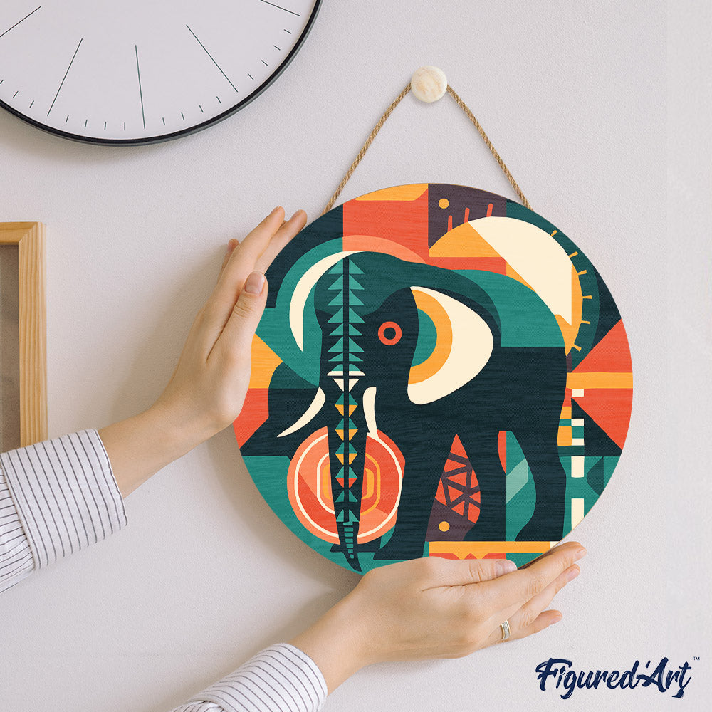 Paint by numbers on Wood Slice - Elephant Art-Deco Inspired Abstract