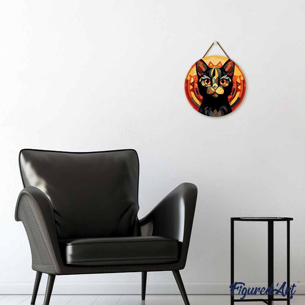 Paint by numbers on Wood Slice - Art Deco Black Cat