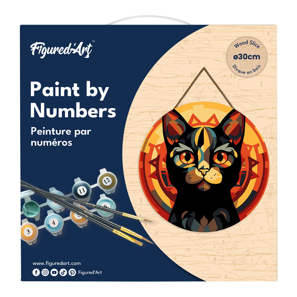 Paint by numbers on Wood Slice - Art Deco Black Cat