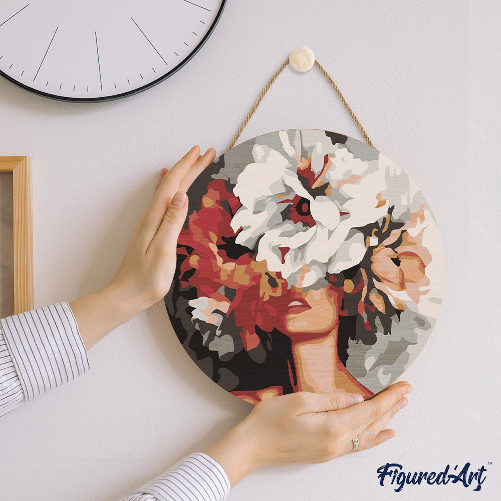 Paint by numbers on Wood Slice - Beauty Behind Flowers