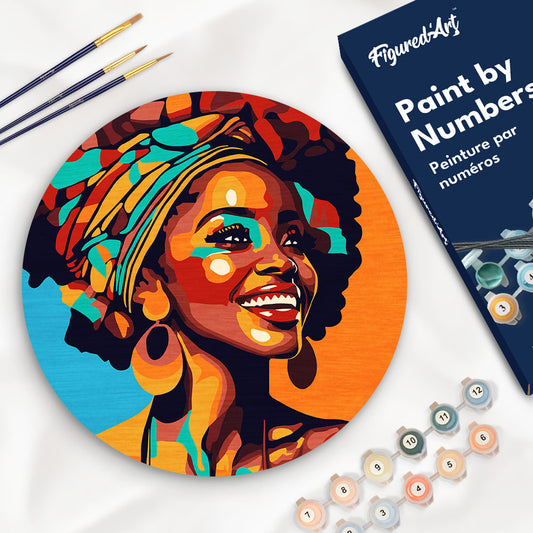 Paint by numbers on Wood Slice - African Queen Pop Art Figured'Art USA