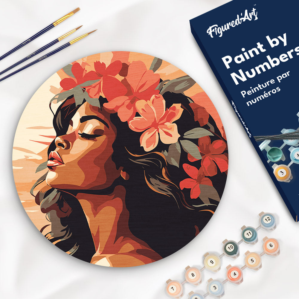 Paint by numbers on Wood Slice - Floral Woman Figured'Art USA