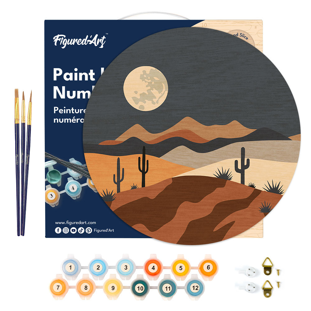 Paint by numbers on Wood Slice - Desert Moonlight