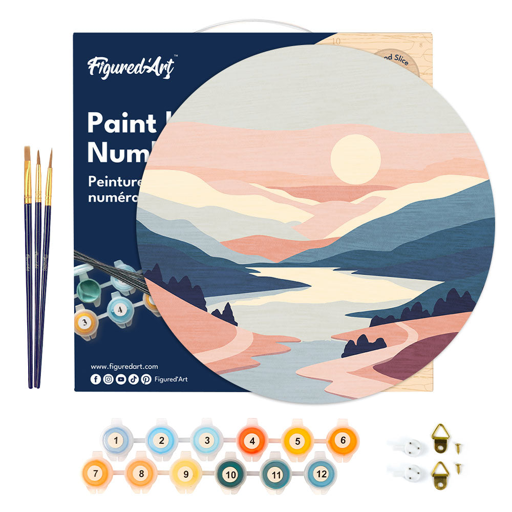Paint by numbers on Wood Slice - Pastel Sunrise