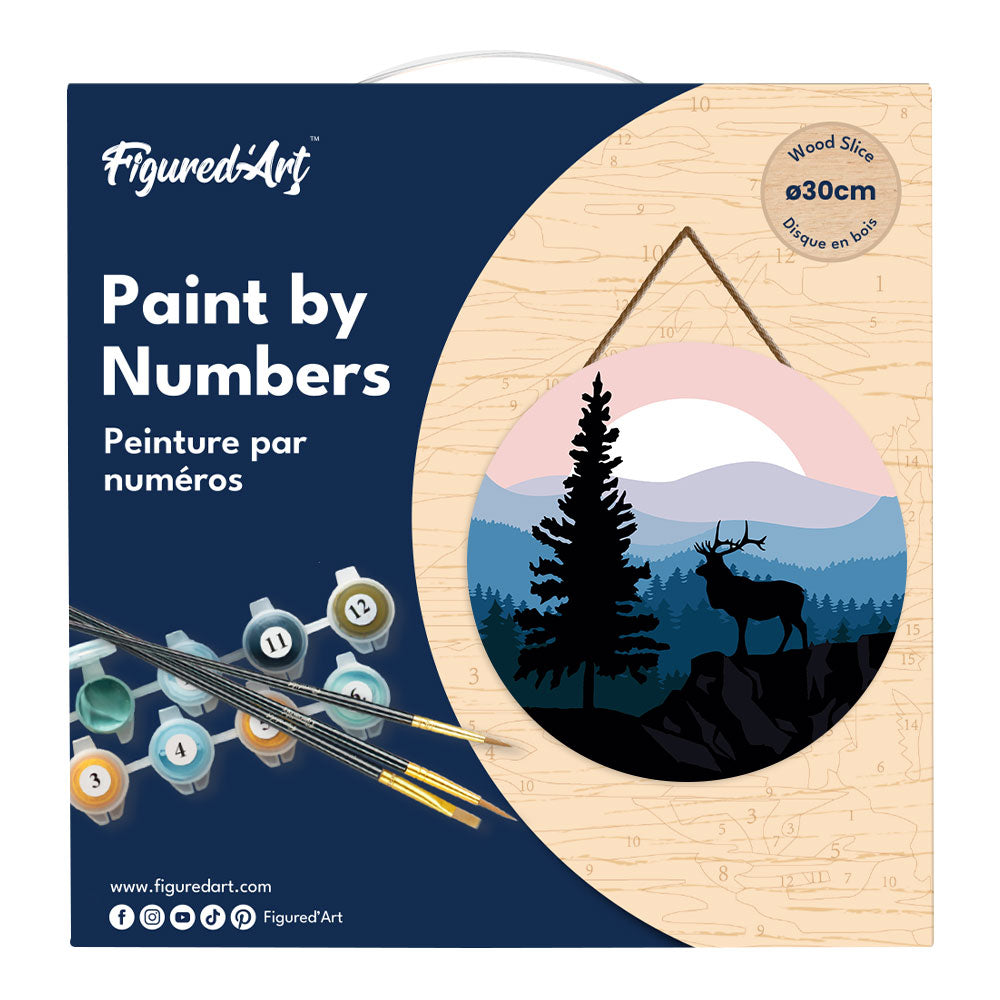 Paint by numbers on Wood Slice - A Moose on the Cliff