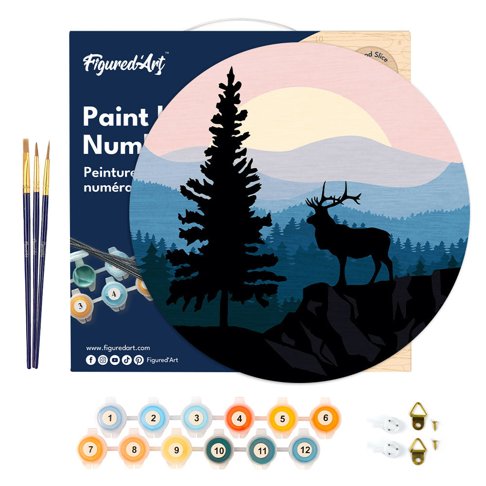 Paint by numbers on Wood Slice - A Moose on the Cliff