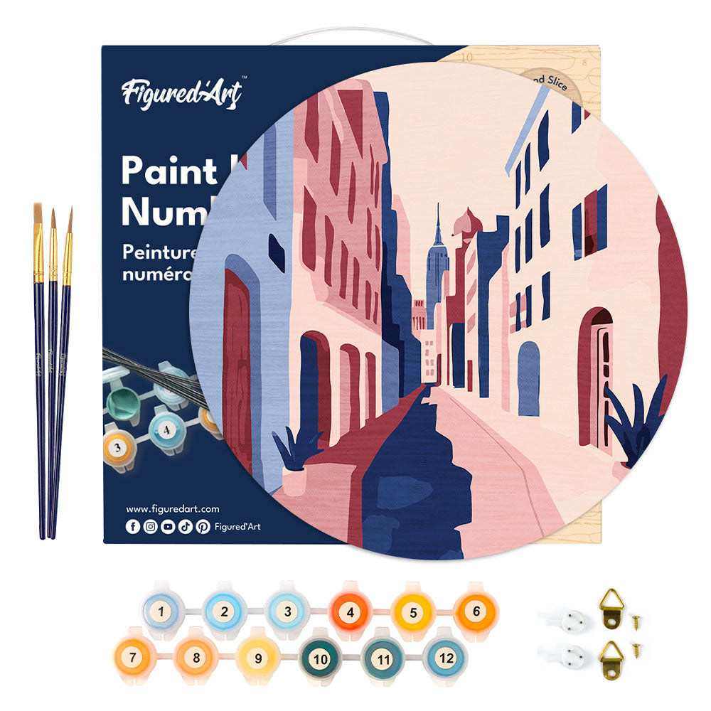 Paint by numbers on Wood Slice - Buildings
