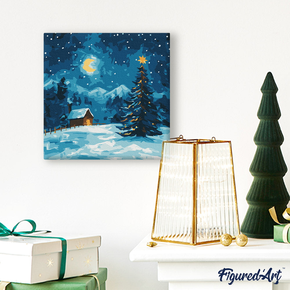 Mini Paint by numbers 8"x8" framed - Starry Christmas Night
