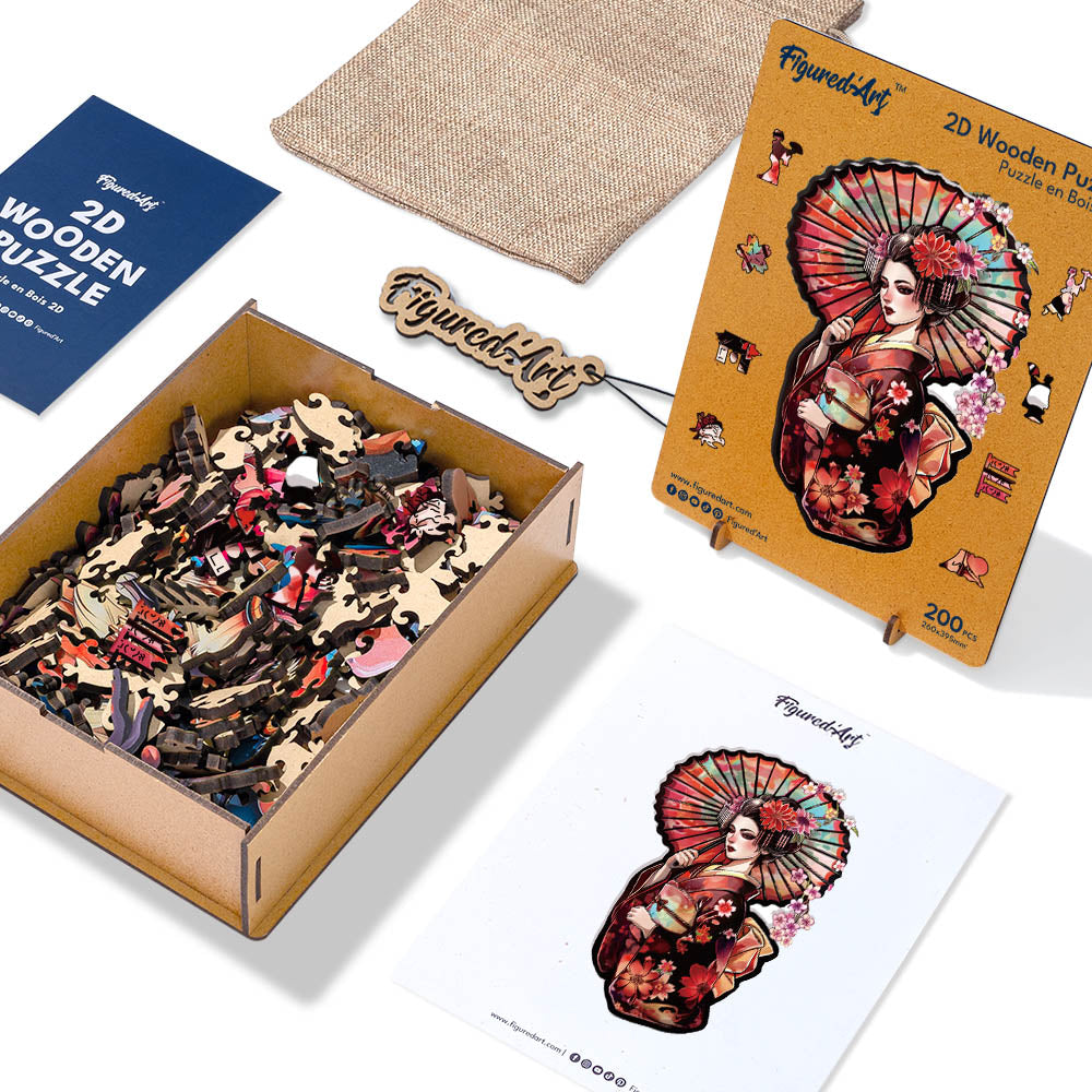 Wooden Puzzle - Geisha with Parasol