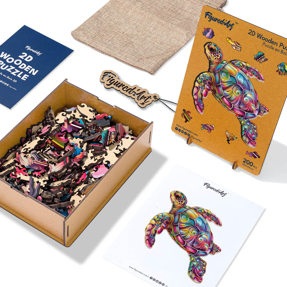 Wooden Puzzle - Colorful Sea Turtle