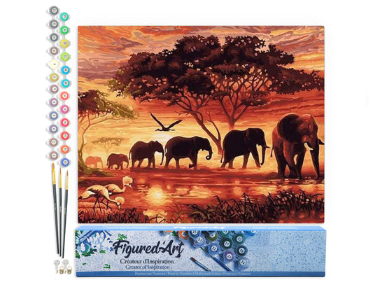 Paint by Numbers rolled - Elephants at Sunset