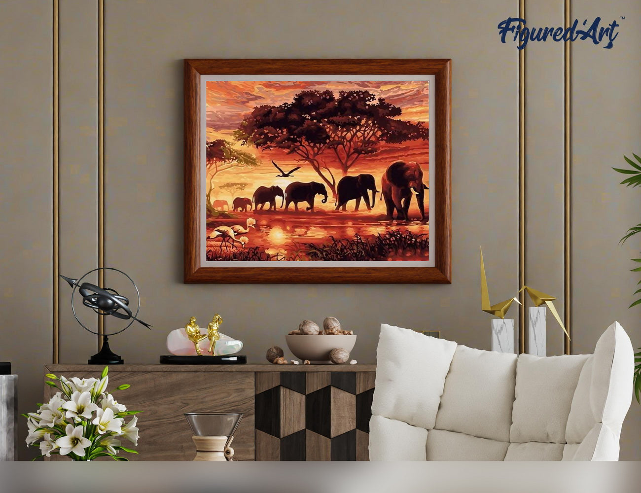 Paint by Numbers rolled - Elephants at Sunset