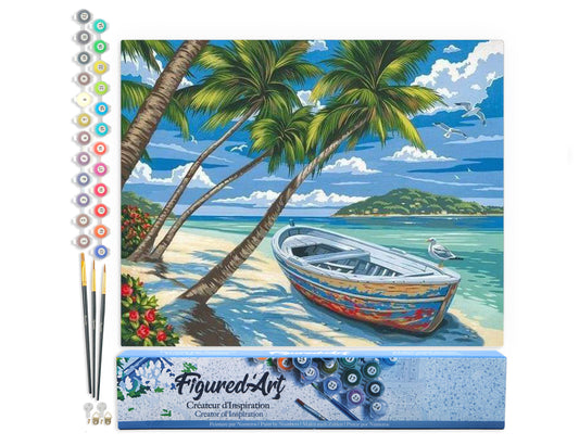 Paint by Numbers rolled - Boat under the Coconut trees