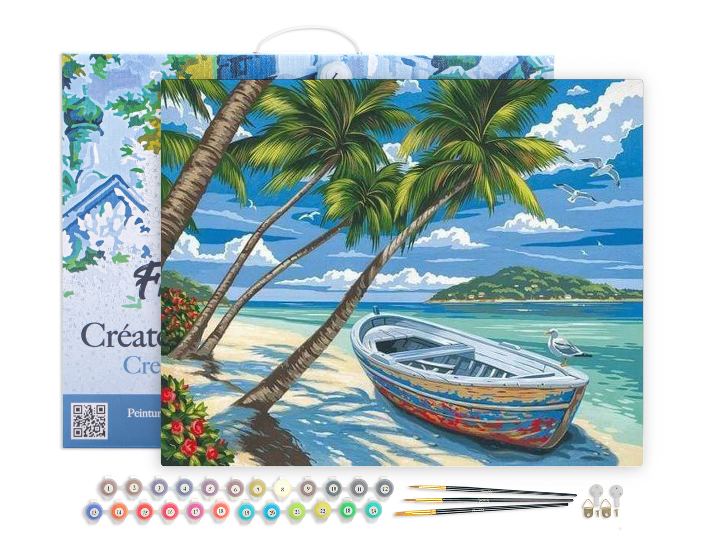 Paint by Numbers Framed - Boat under the Coconut trees