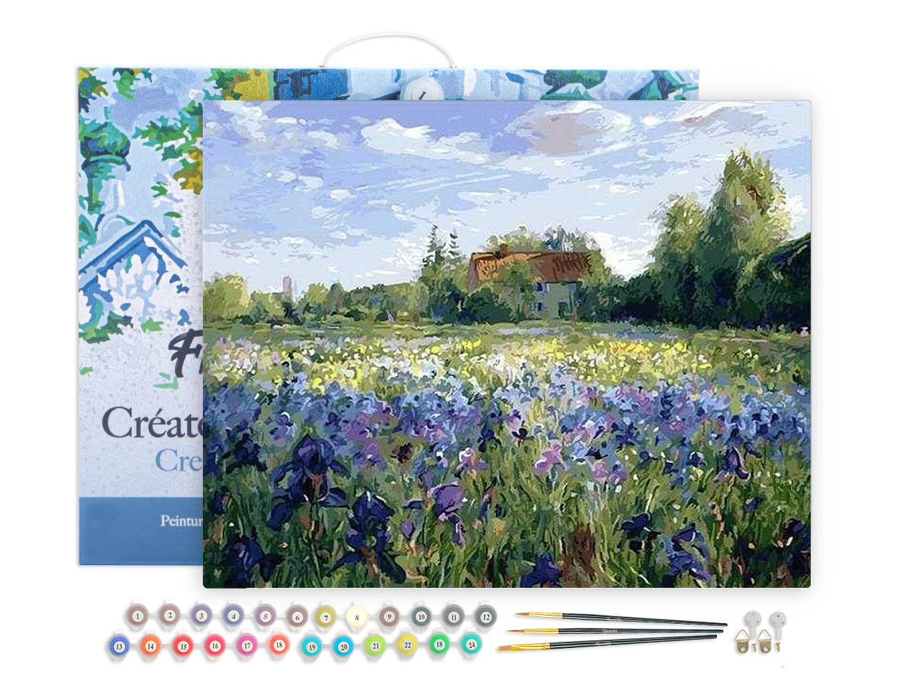 Paint by Numbers Framed - Countryside field and Blue Flowers