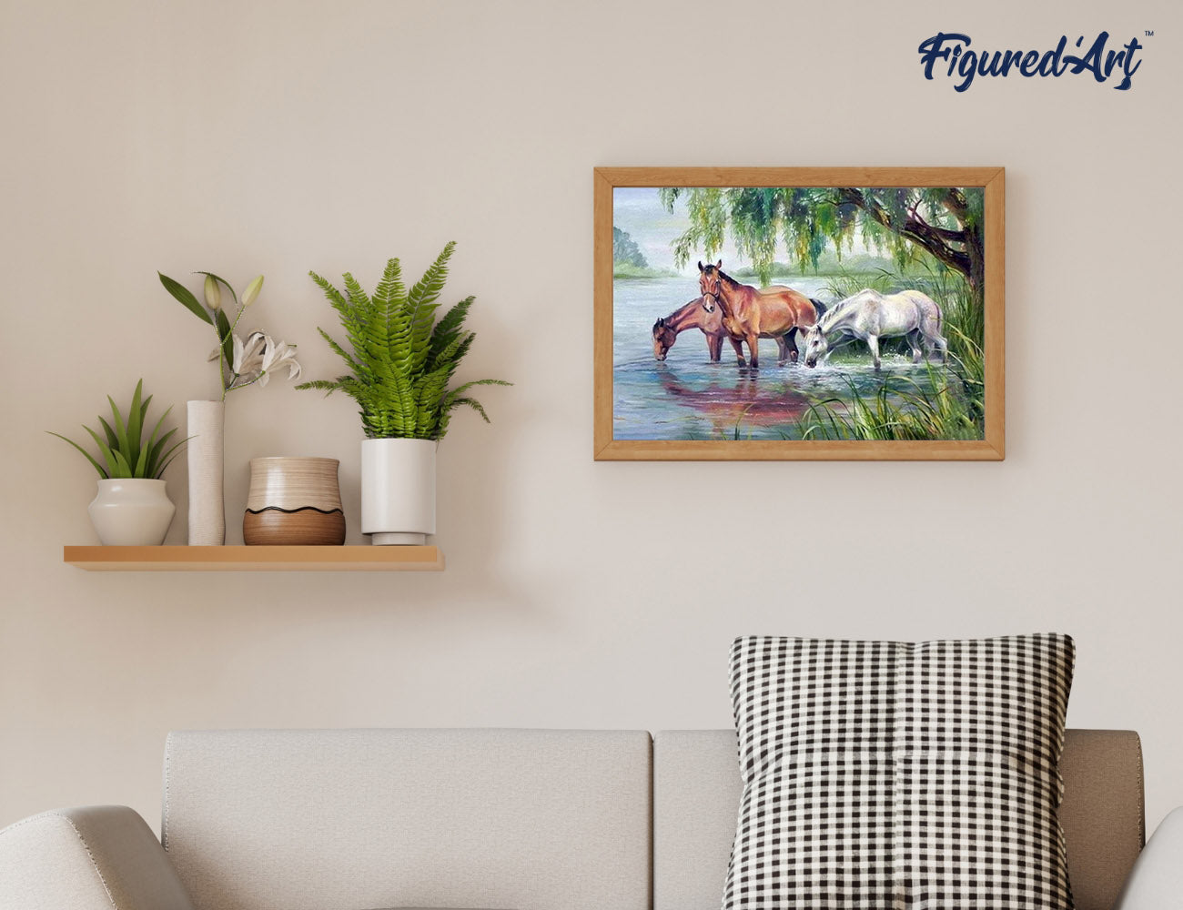 Paint by Numbers Framed - Three Horses near the lake