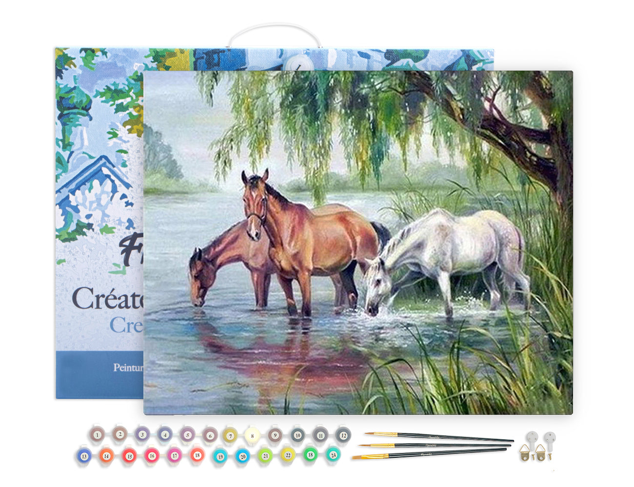 Paint by Numbers Framed - Three Horses near the lake