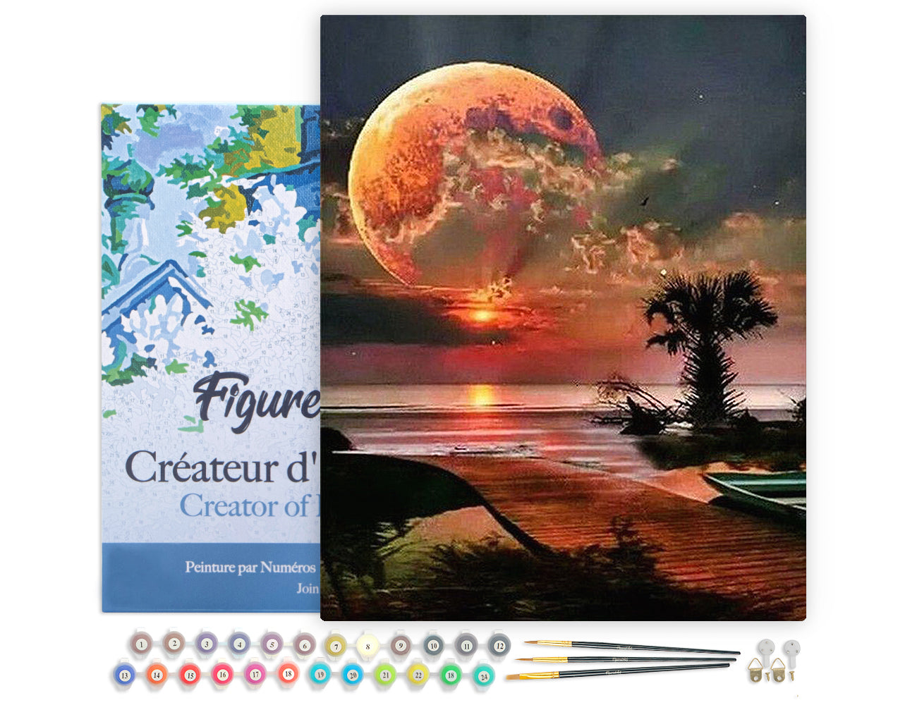 Paint by Numbers Framed - Full Moon and beach front