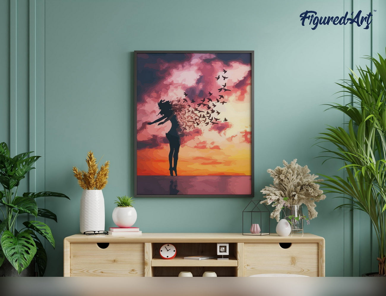 Paint by Numbers Framed - Women and Birds at Sunrise