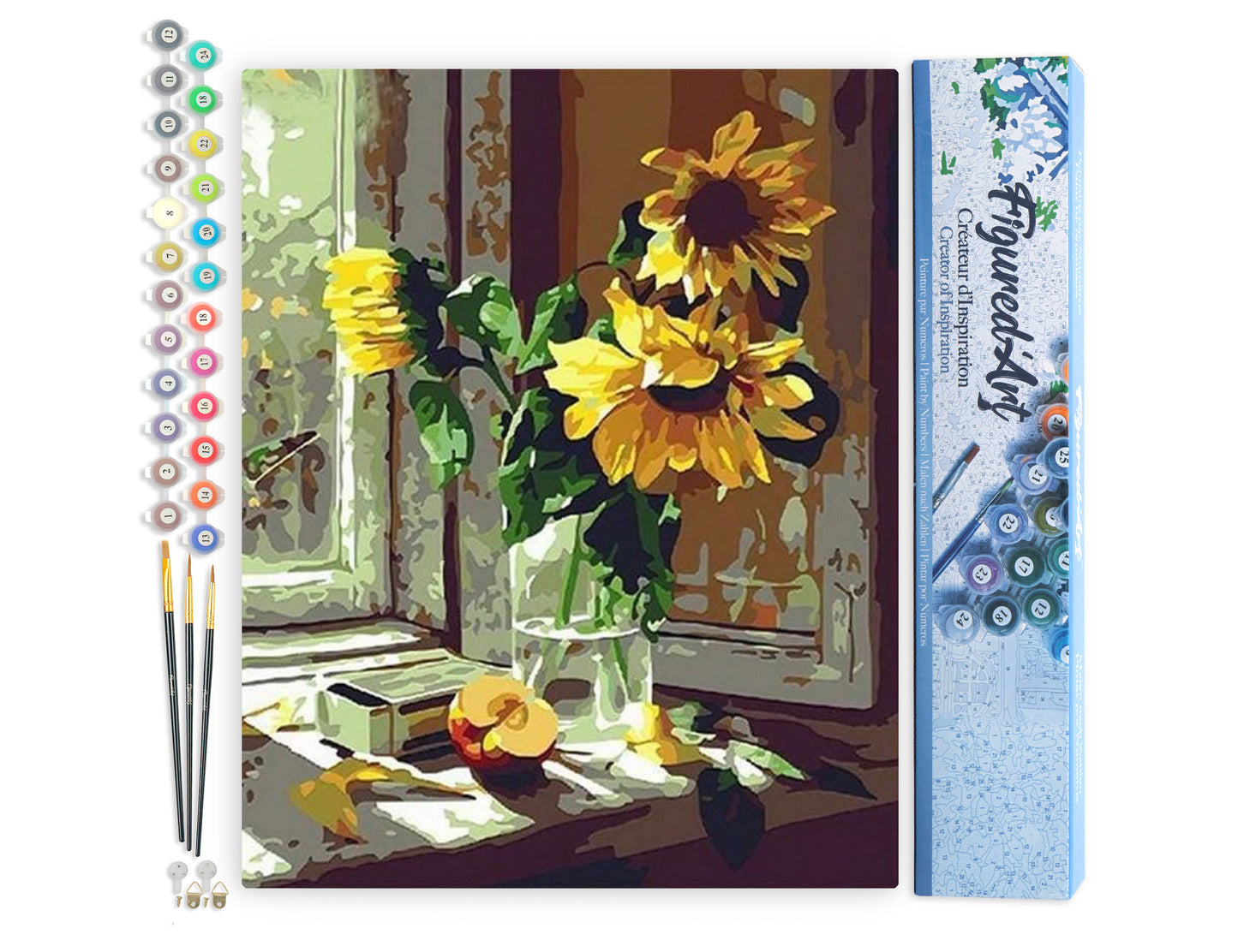 Paint by Numbers rolled - Sunflowers and apple in front of the window