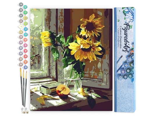 Paint by Numbers rolled - Sunflowers and apple in front of the window