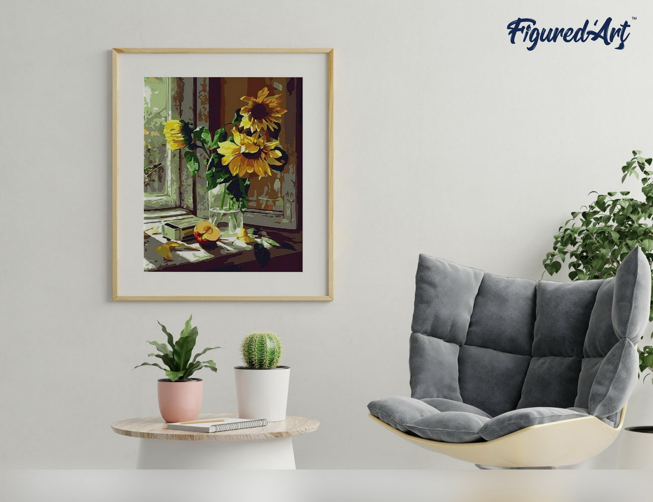 Paint by Numbers rolled - Sunflowers and apple in front of the window